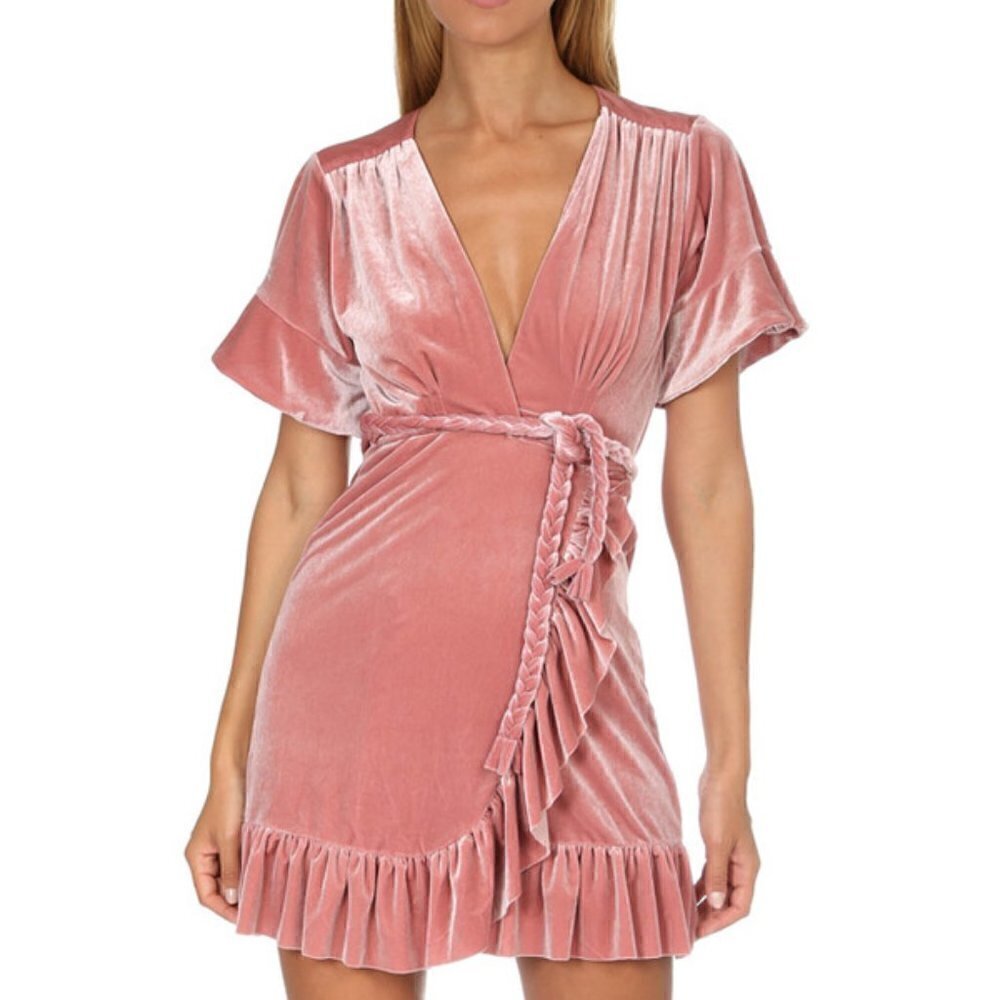 Misa Los Angeles Desma Velvet V-Neck Wrap Mini Dress